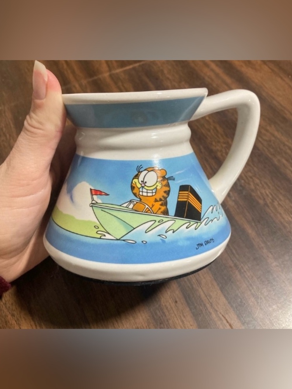 Garfield Blue and White Boat Scene Mug 1978 Collectible